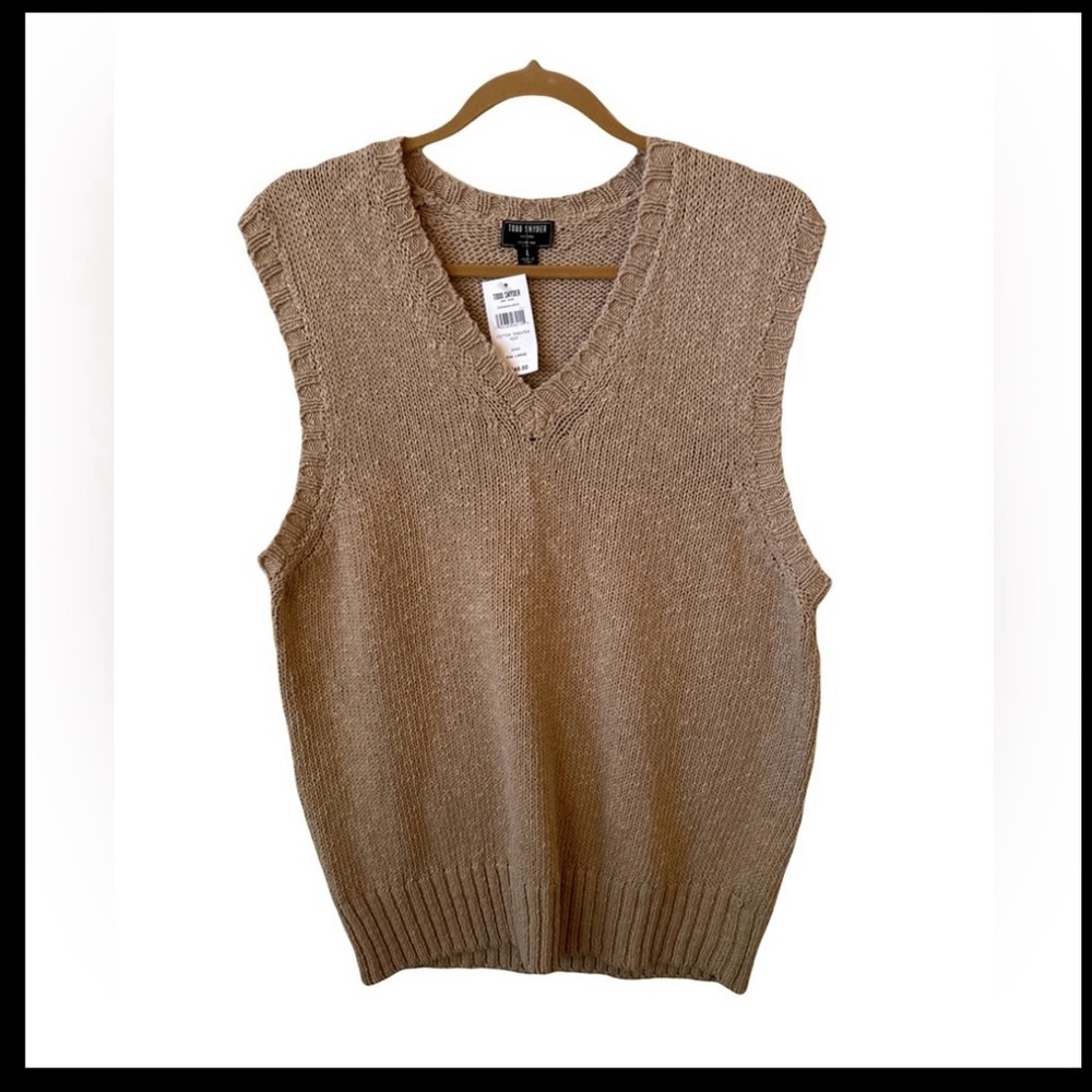 NWT Todd Snyder Men's Sweater Vest 100% Italian Cotton Size Large in Color Sand